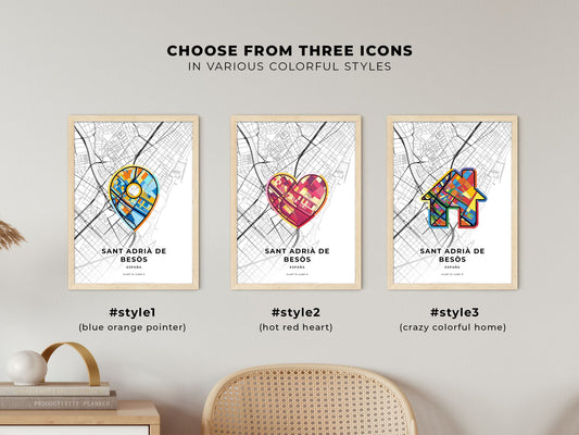 Sant Adrià De Besòs Spain maps with colorful icons