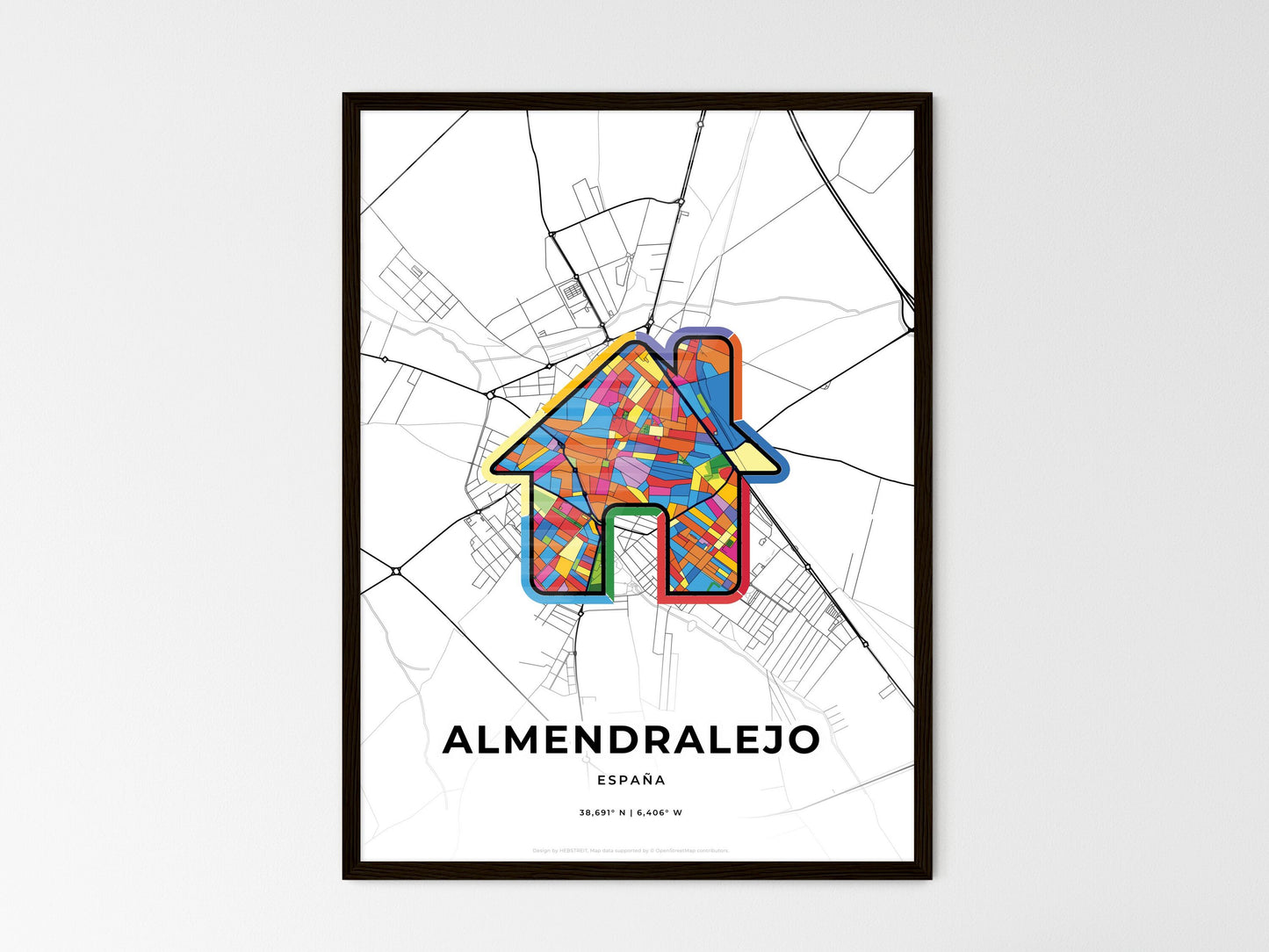 Almendralejo Spain wedding art map with home icon