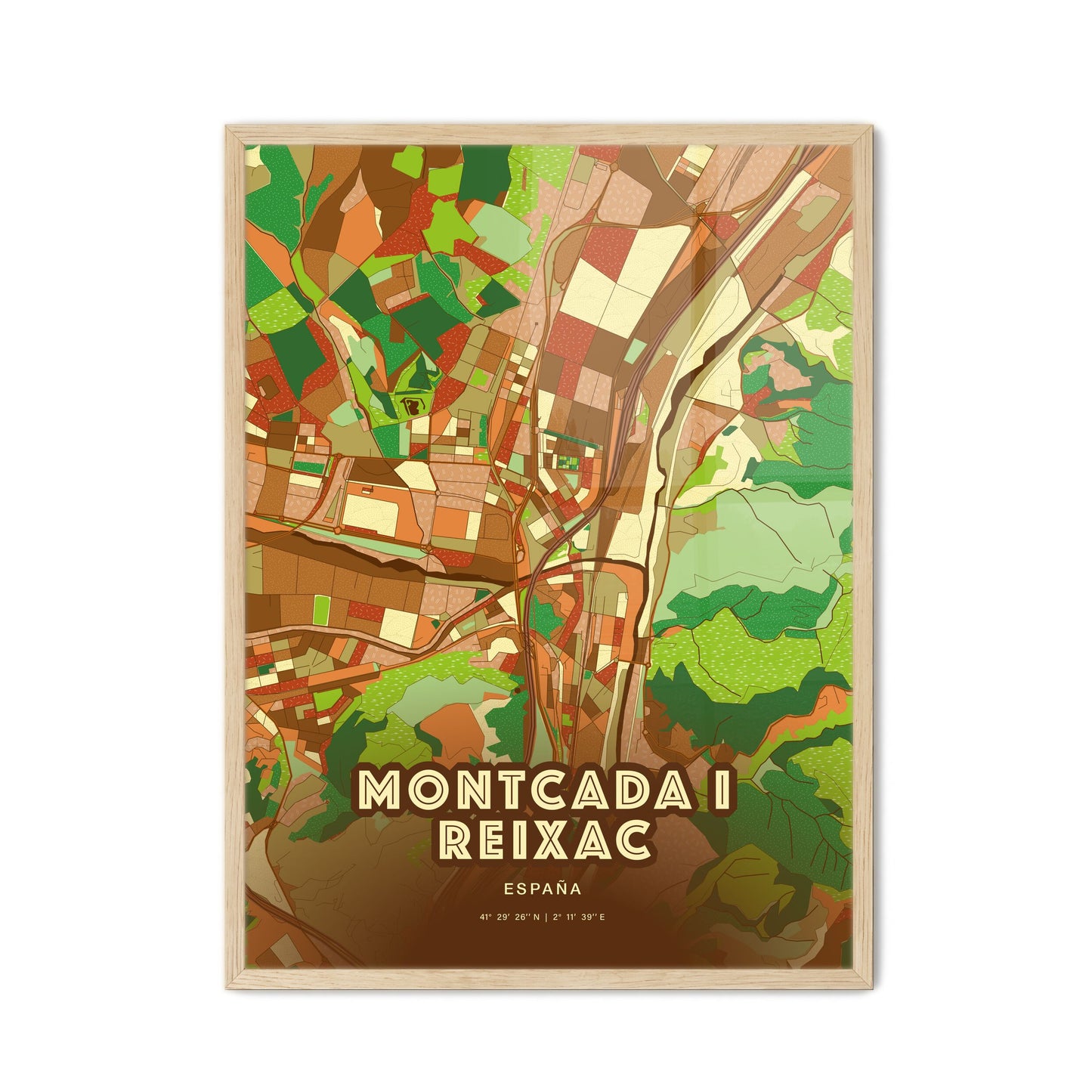 Colorful MONTCADA I REIXAC SPAIN Fine Art Map Farmhouse