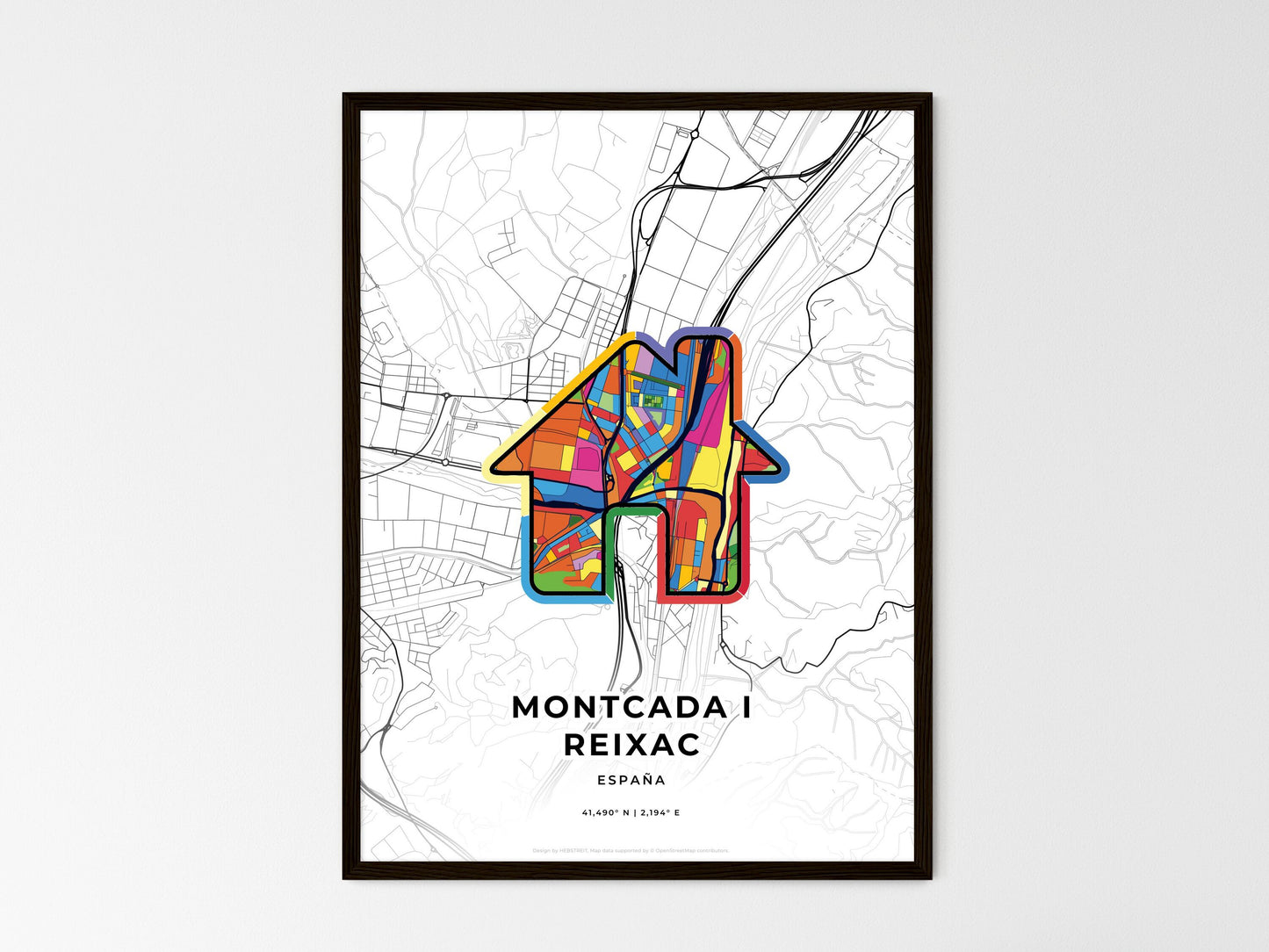 Montcada I Reixac Spain wedding art map with home icon