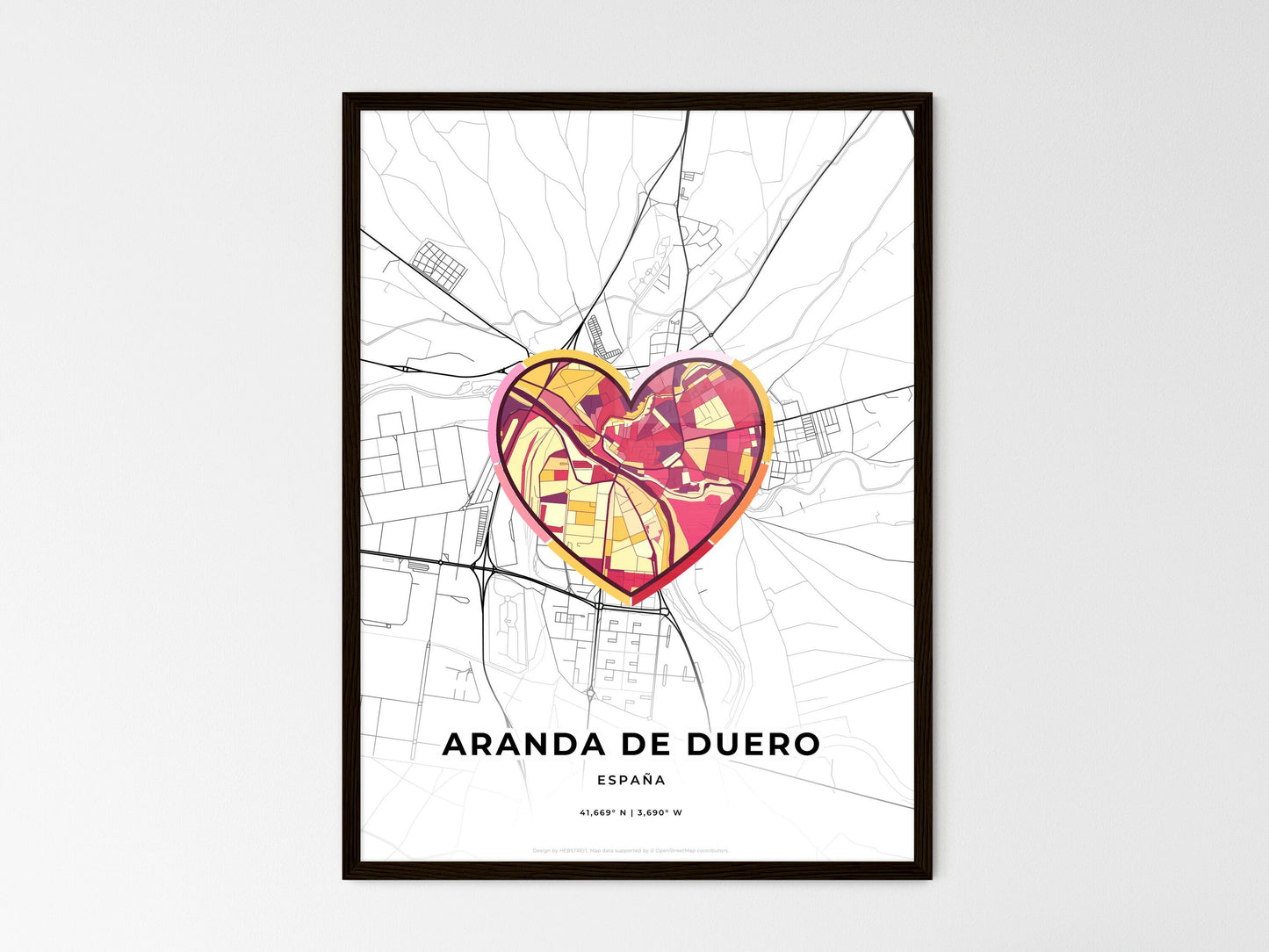 Aranda De Duero Spain wedding art map with heart icon