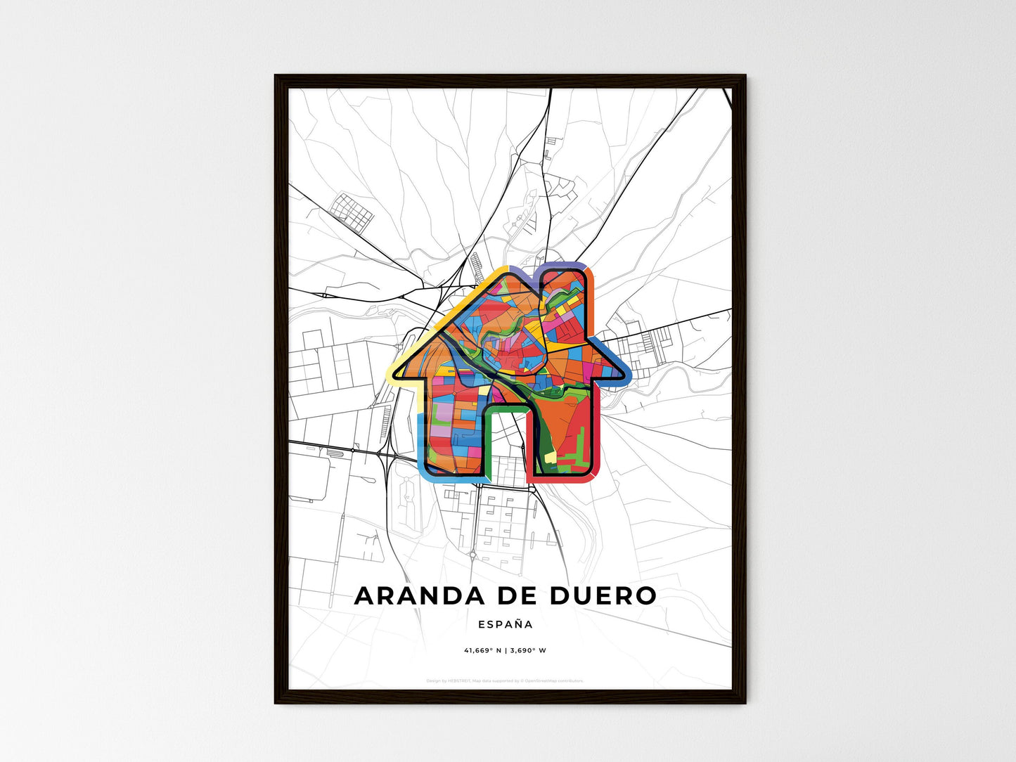 Aranda De Duero Spain wedding art map with home icon