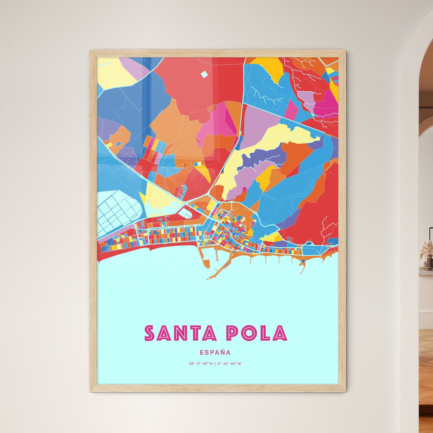 Colorful SANTA POLA SPAIN Fine Art Map Crazy Colors