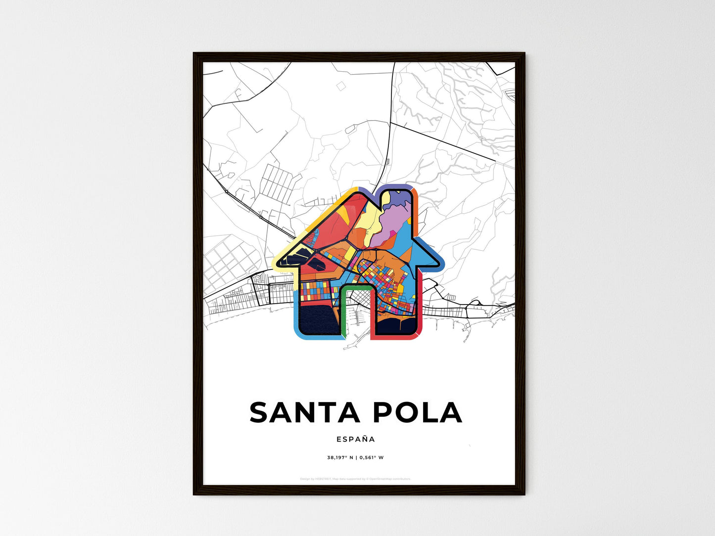 Santa Pola Spain wedding art map with home icon