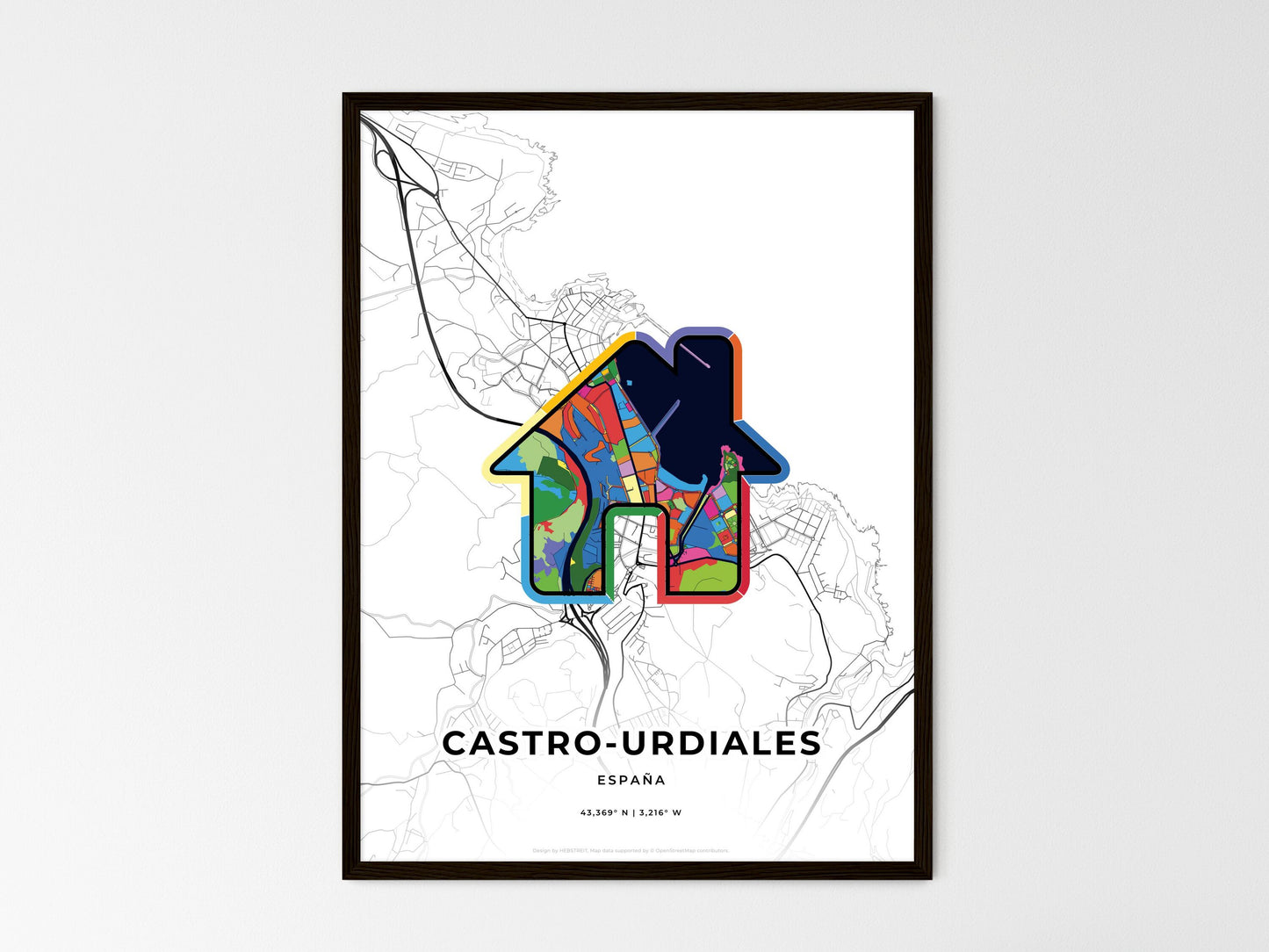 Castro-Urdiales Spain wedding art map with home icon