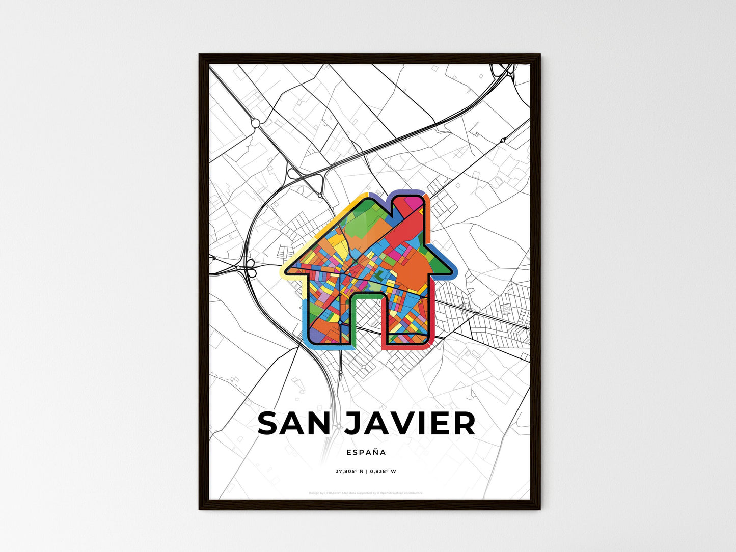 San Javier Spain wedding art map with home icon