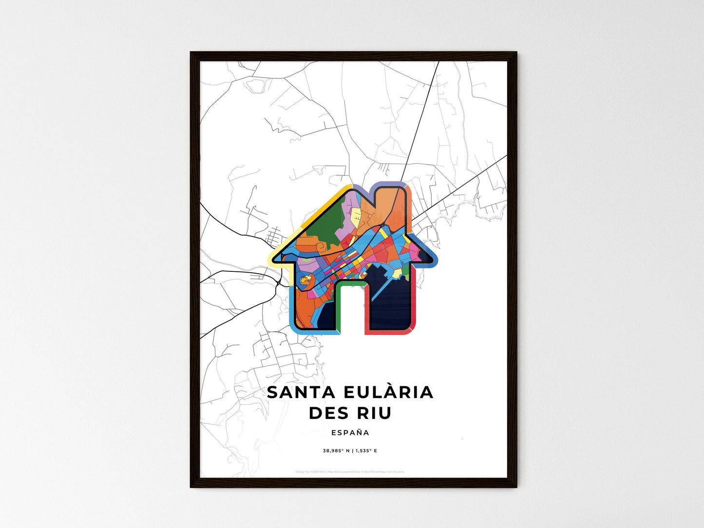 Santa Eulària Des Riu Spain wedding art map with home icon