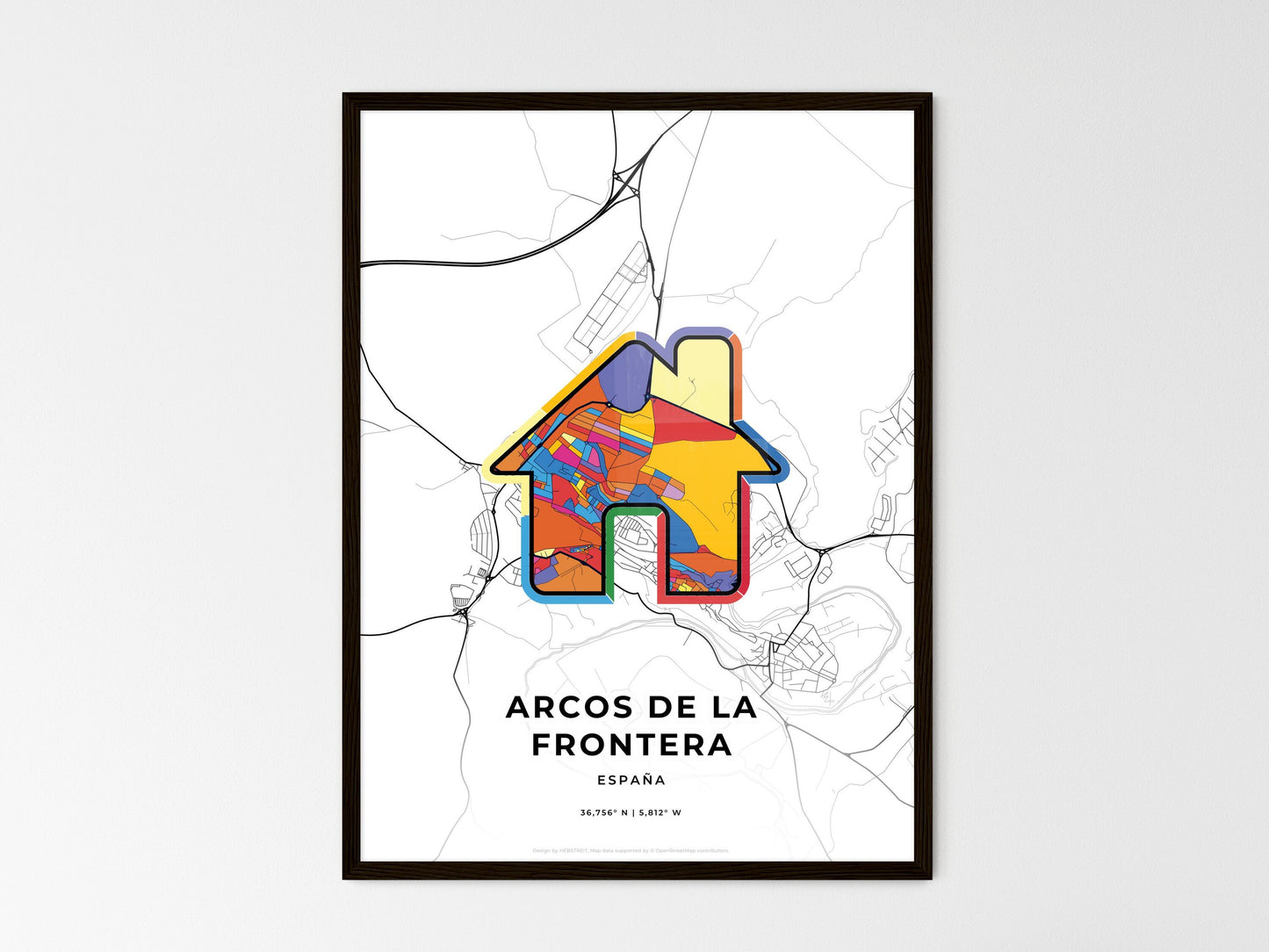 Arcos De La Frontera Spain wedding art map with home icon
