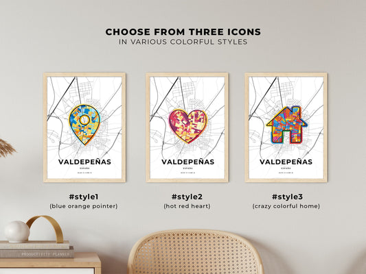 Valdepeñas Spain maps with colorful icons
