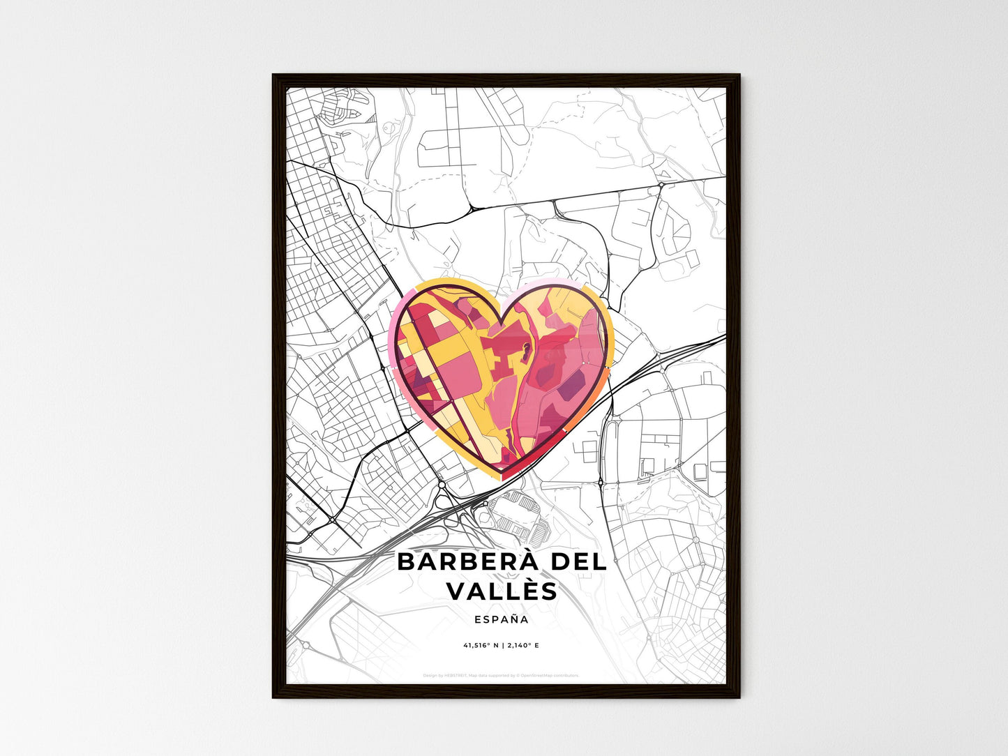Barberà Del Vallès Spain wedding art map with heart icon
