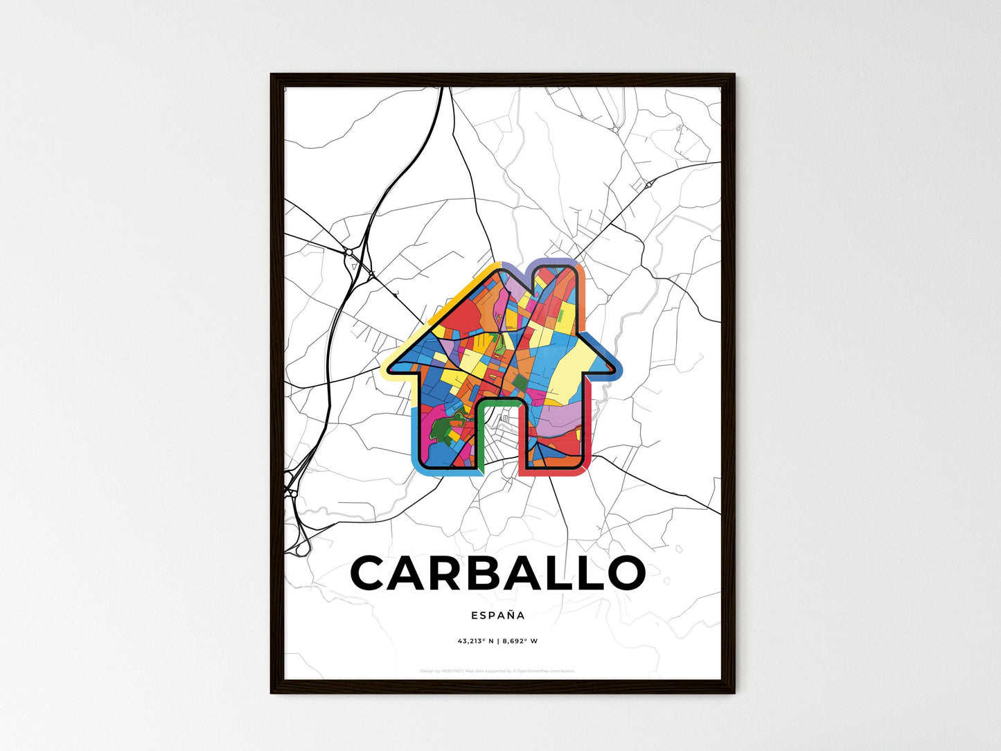 Carballo Spain wedding art map with home icon