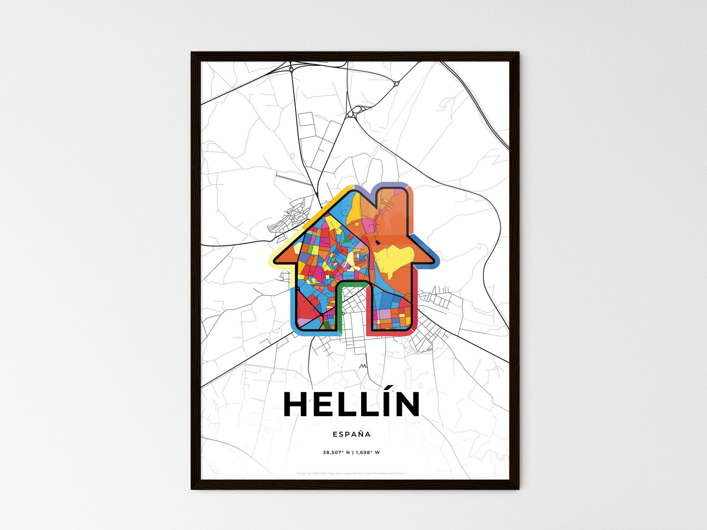 Hellín Spain wedding art map with home icon