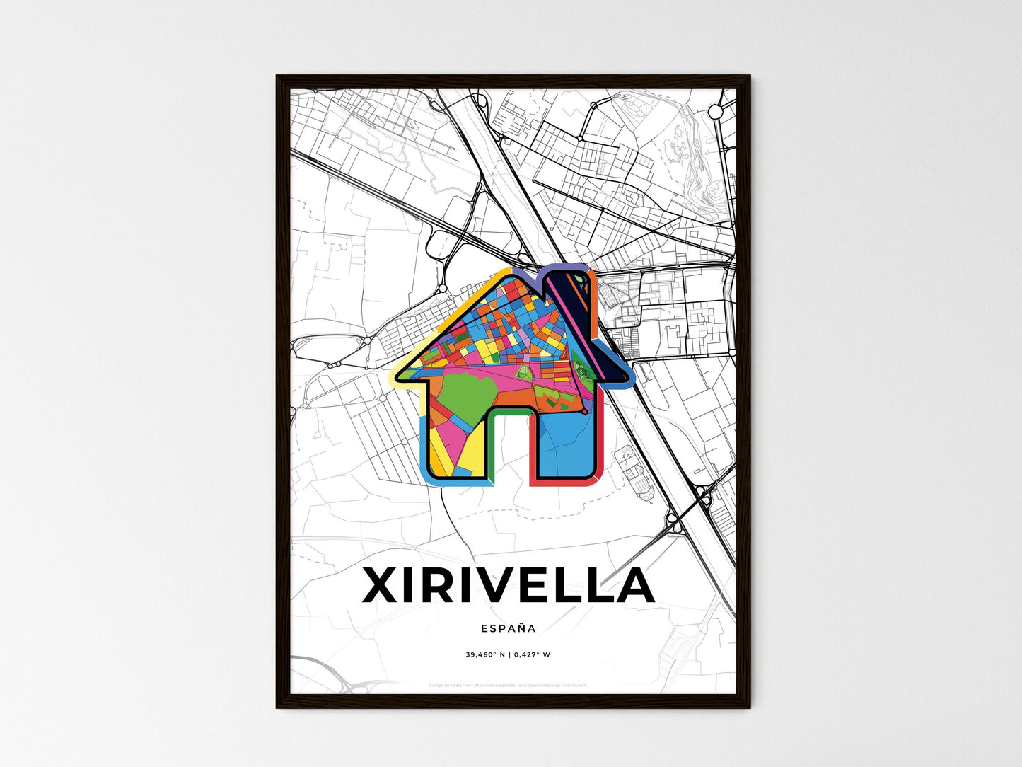 Xirivella Spain wedding art map with home icon