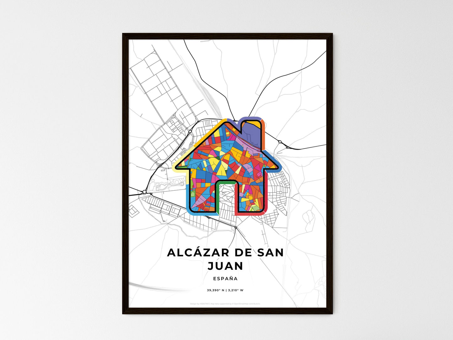 Alcázar De San Juan Spain wedding art map with home icon