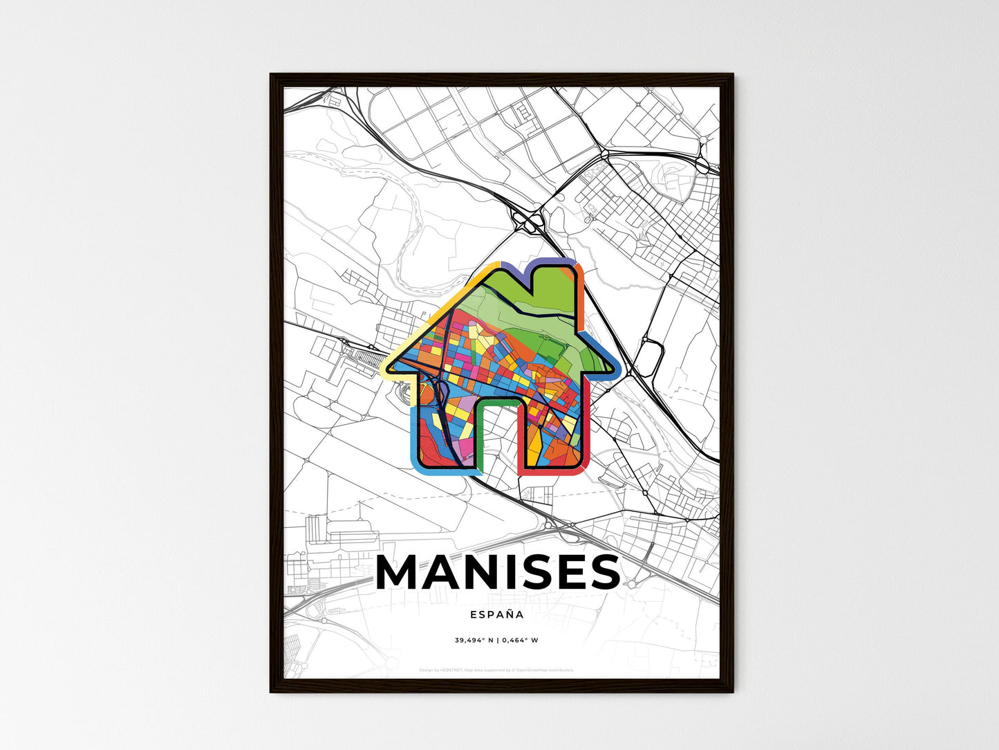 Manises Spain wedding art map with home icon