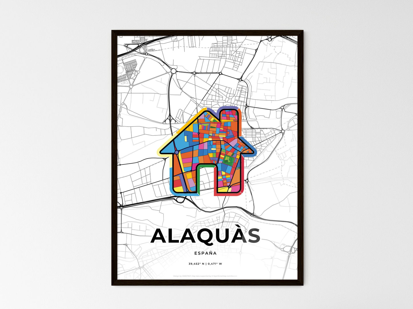 Alaquàs Spain wedding art map with home icon