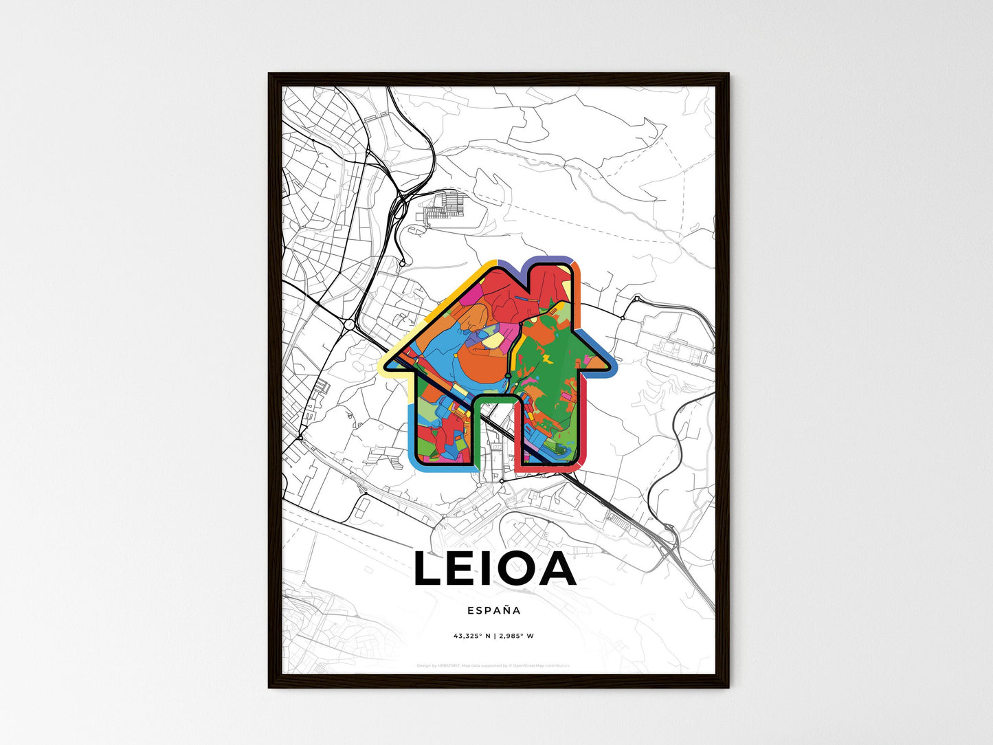 Leioa Spain wedding art map with home icon