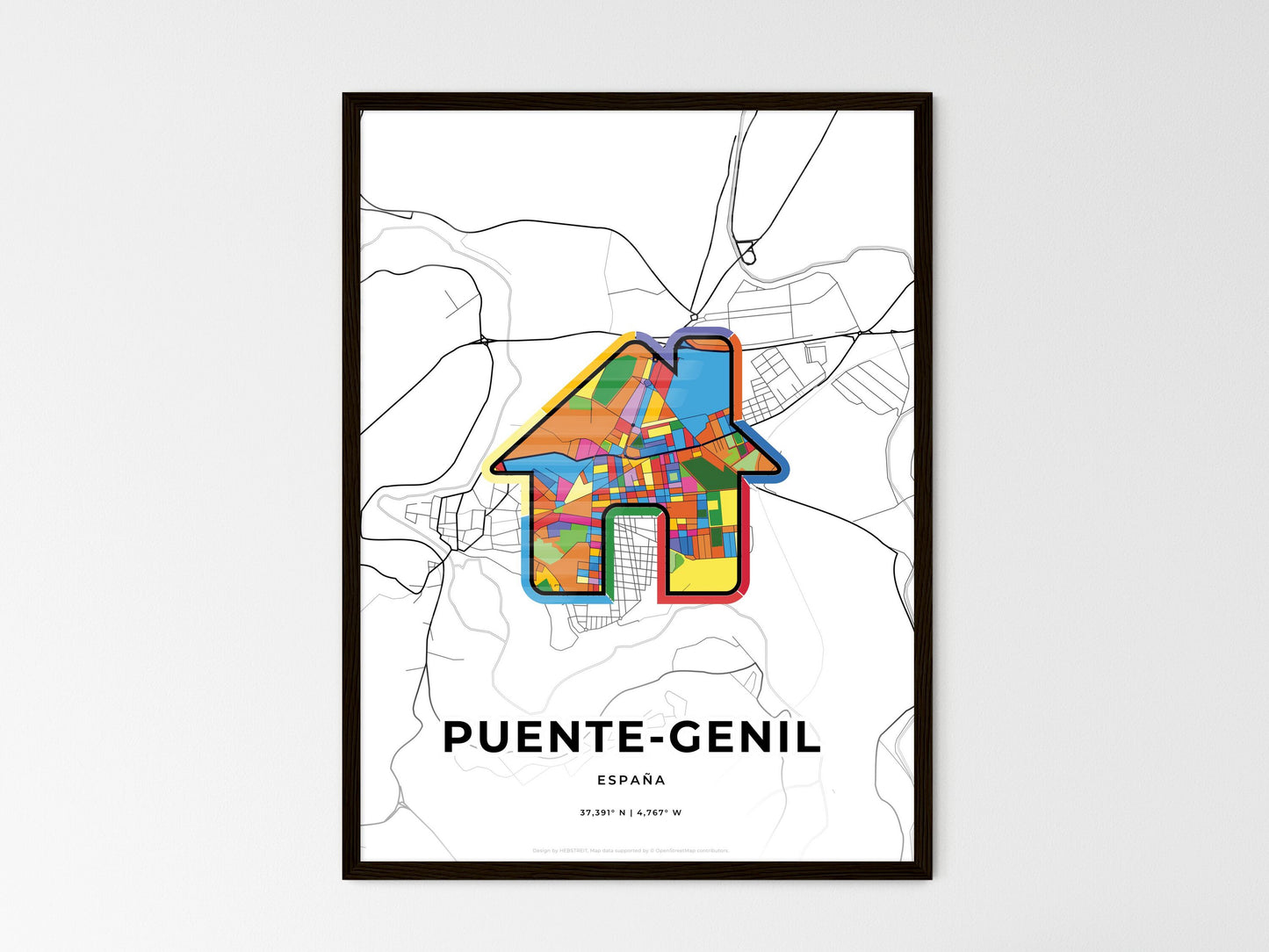 Puente-Genil Spain wedding art map with home icon