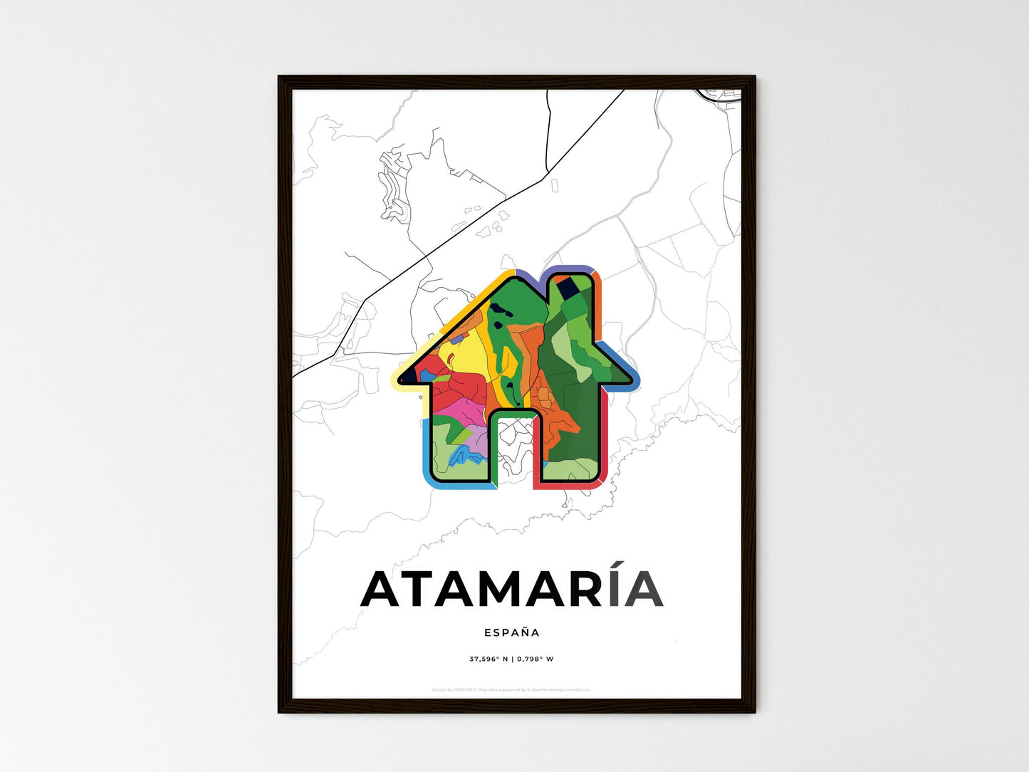 Atamaría Spain wedding art map with home icon
