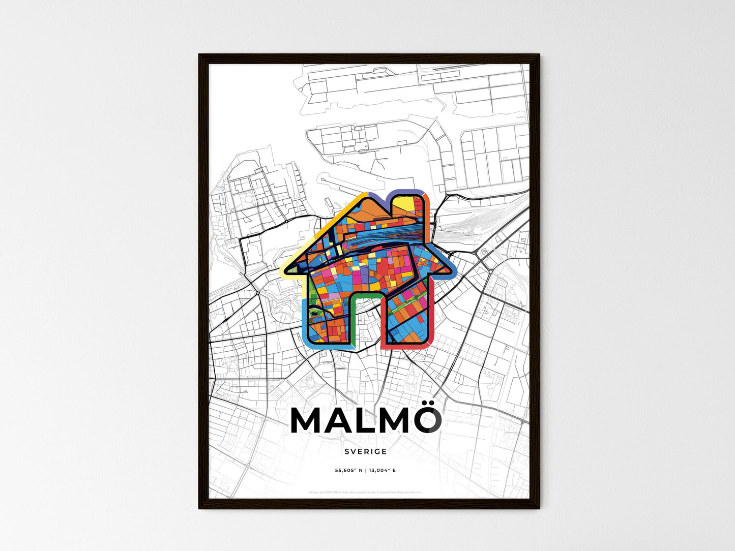 Malmö Sweden wedding art map with home icon