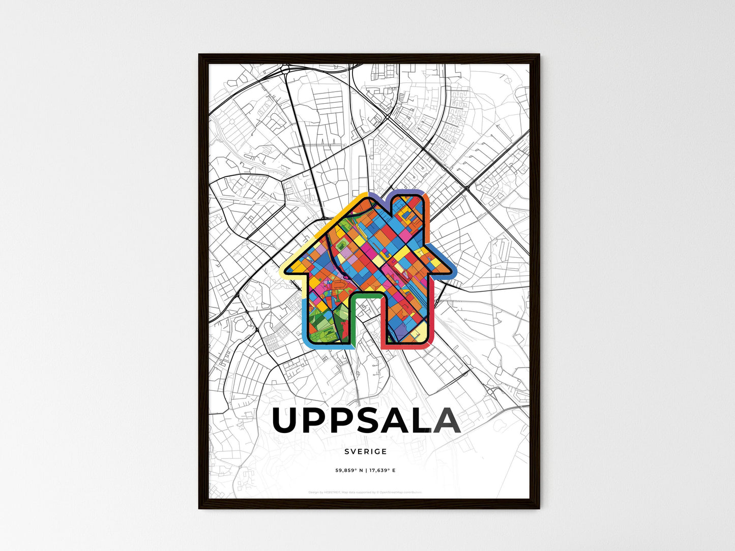 Uppsala Sweden wedding art map with home icon