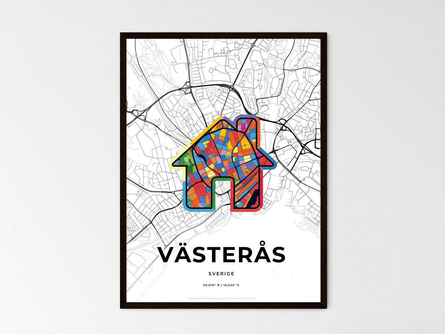 Västerås Sweden wedding art map with home icon