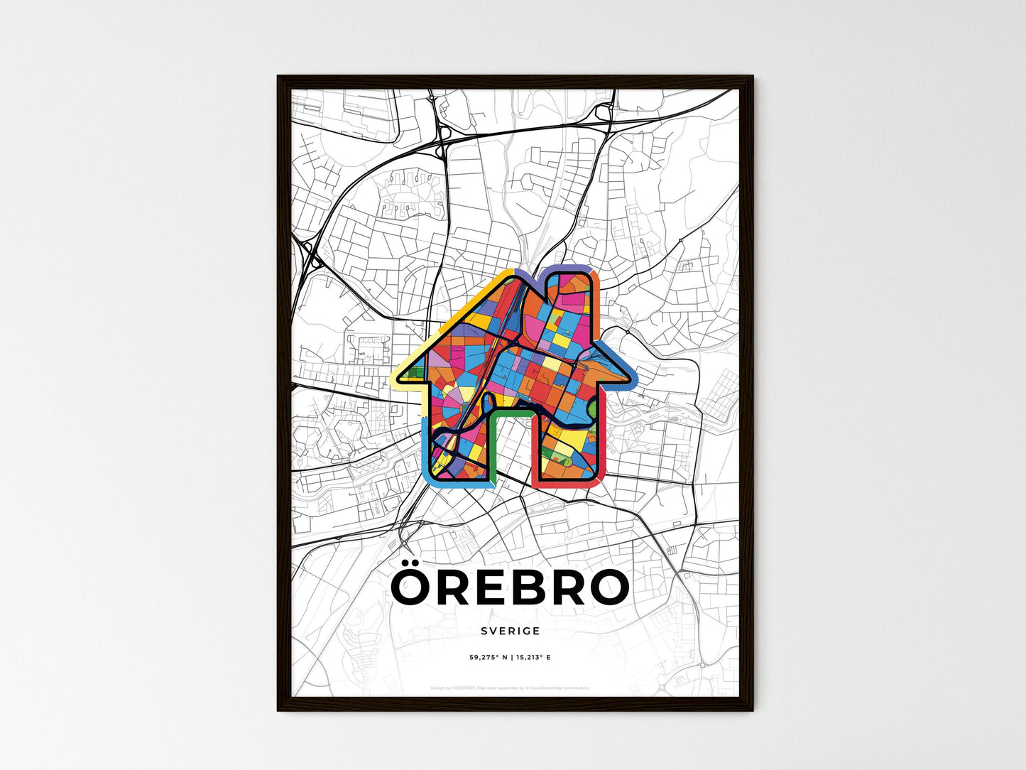 Örebro Sweden wedding art map with home icon