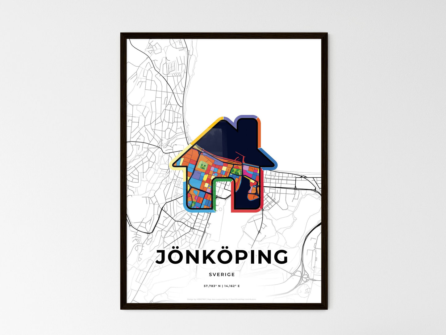 Jönköping Sweden wedding art map with home icon