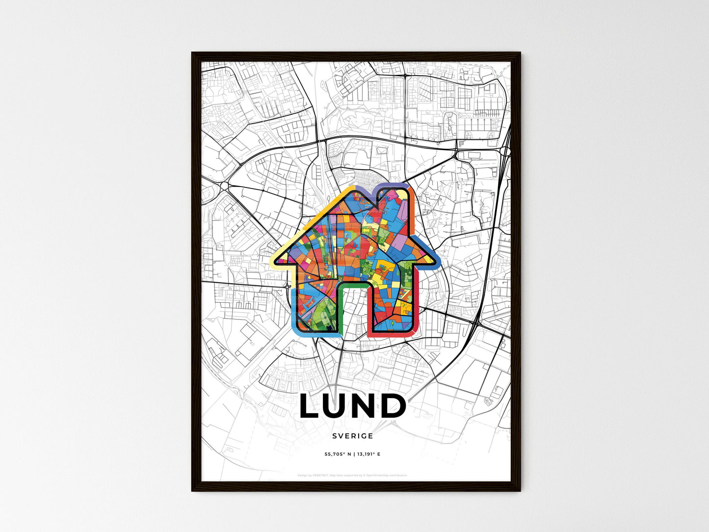 Lund Sweden wedding art map with home icon