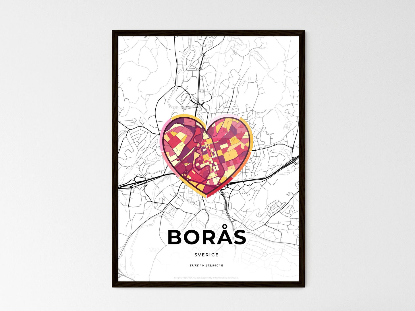Borås Sweden wedding art map with heart icon