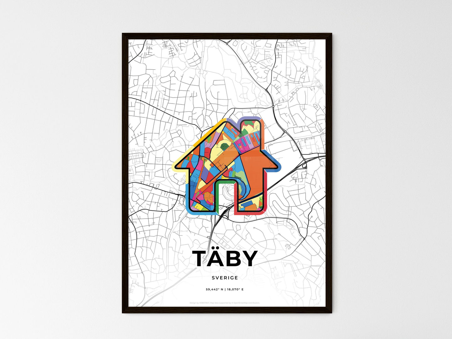 Täby Sweden wedding art map with home icon