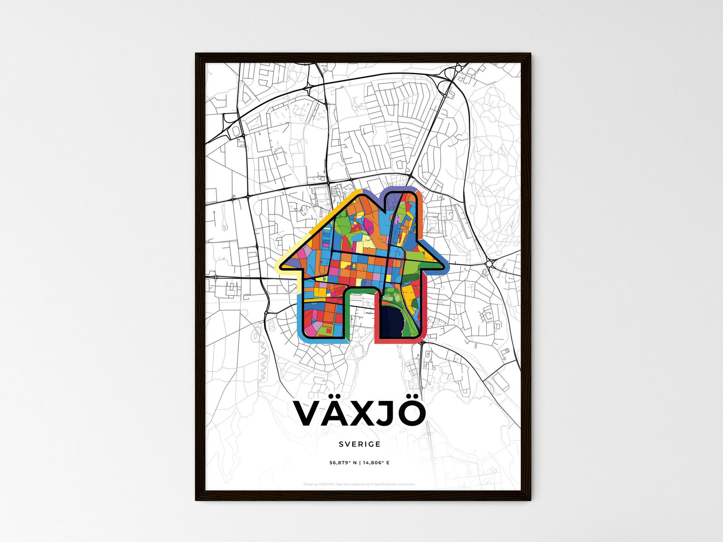 Växjö Sweden wedding art map with home icon