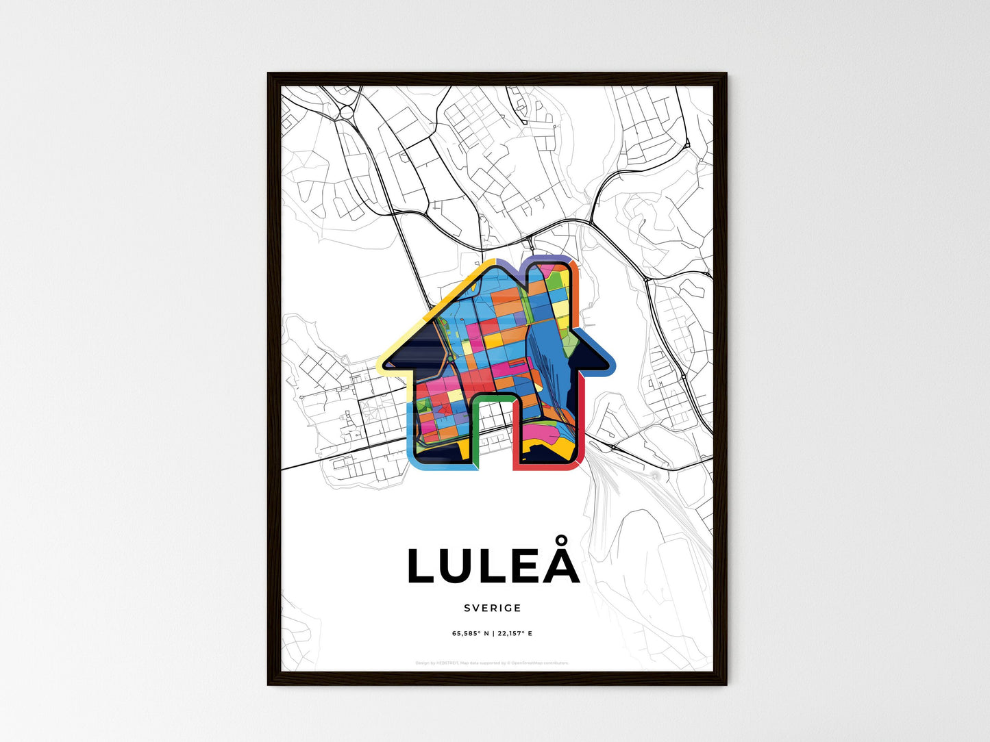 Luleå Sweden wedding art map with home icon