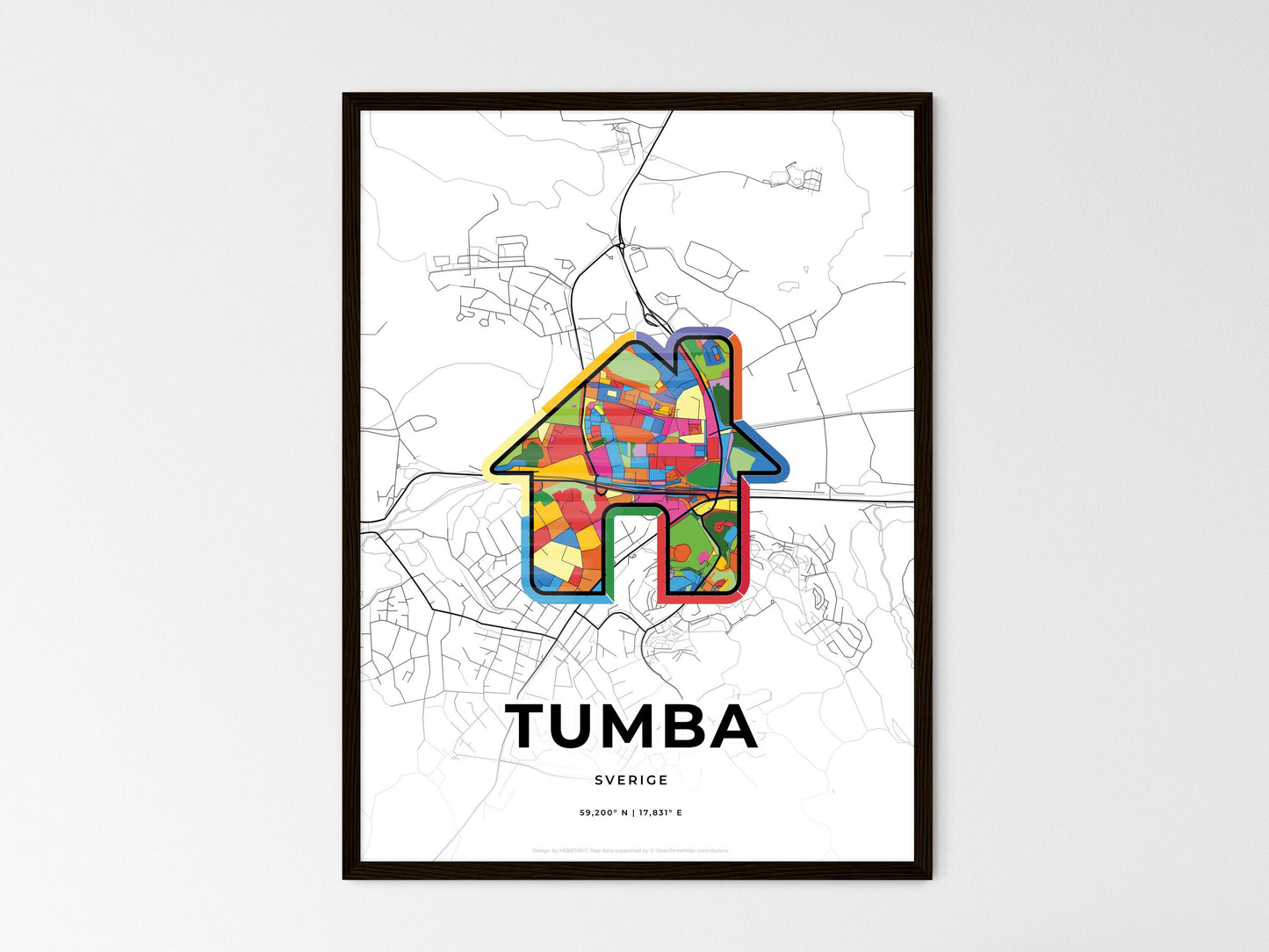 Tumba Sweden wedding art map with home icon