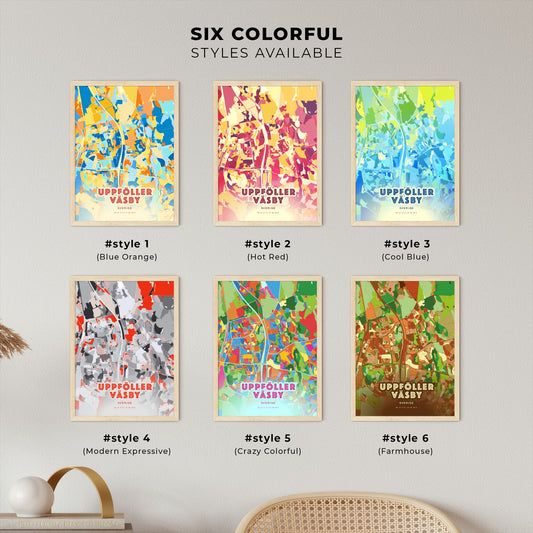 Colorful UPPLANDS VÄSBY SWEDEN Fine Art Map Blue Orange