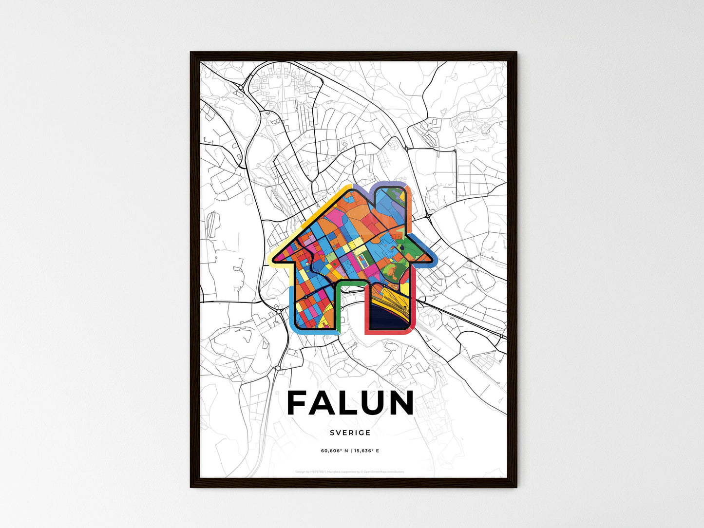 Falun Sweden wedding art map with home icon