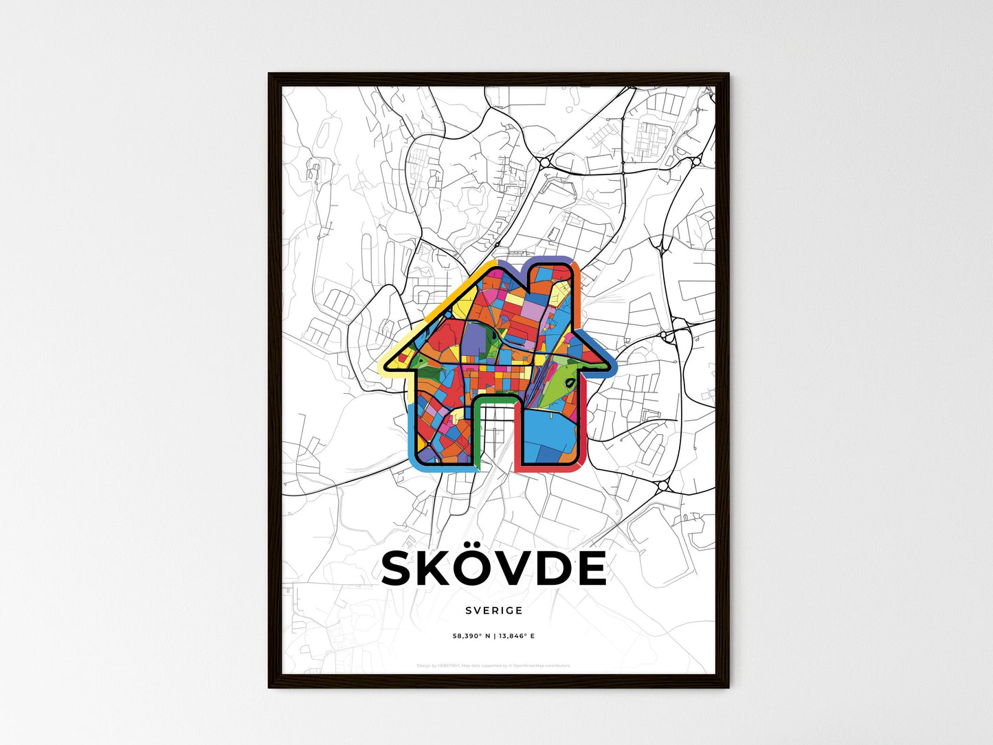 Skövde Sweden wedding art map with home icon
