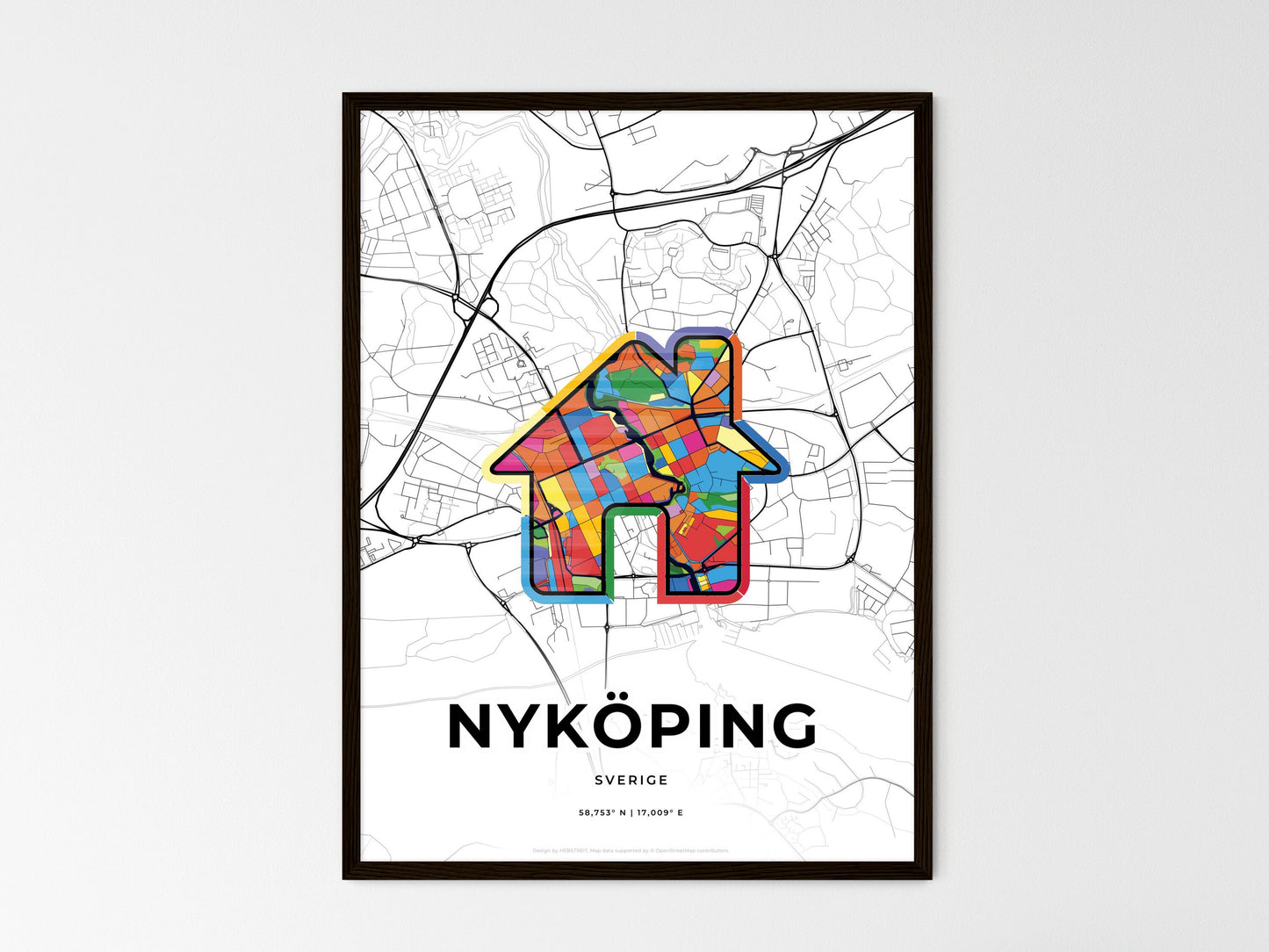 Nyköping Sweden wedding art map with home icon