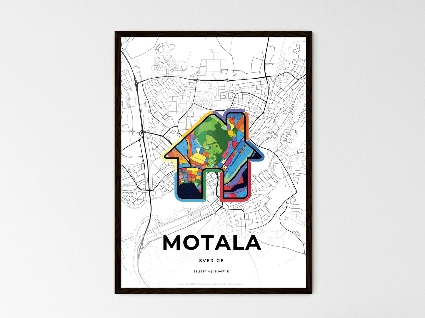 Motala Sweden wedding art map with home icon