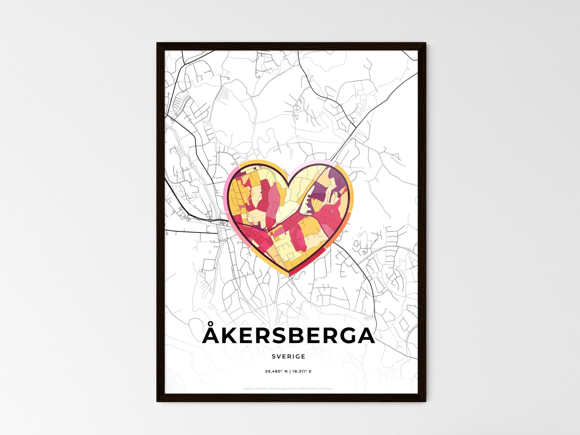 ÅKERSBERGA SWEDEN minimal art map with a colorful icon. Where it all began, Couple map gift. Style 2