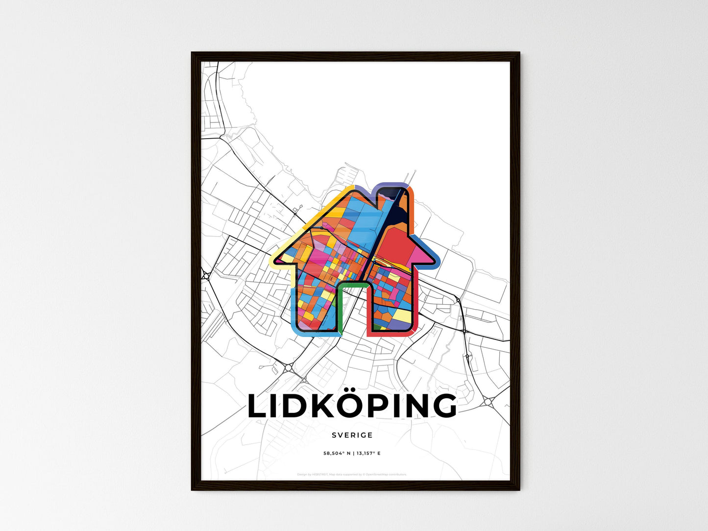 Lidköping Sweden wedding art map with home icon