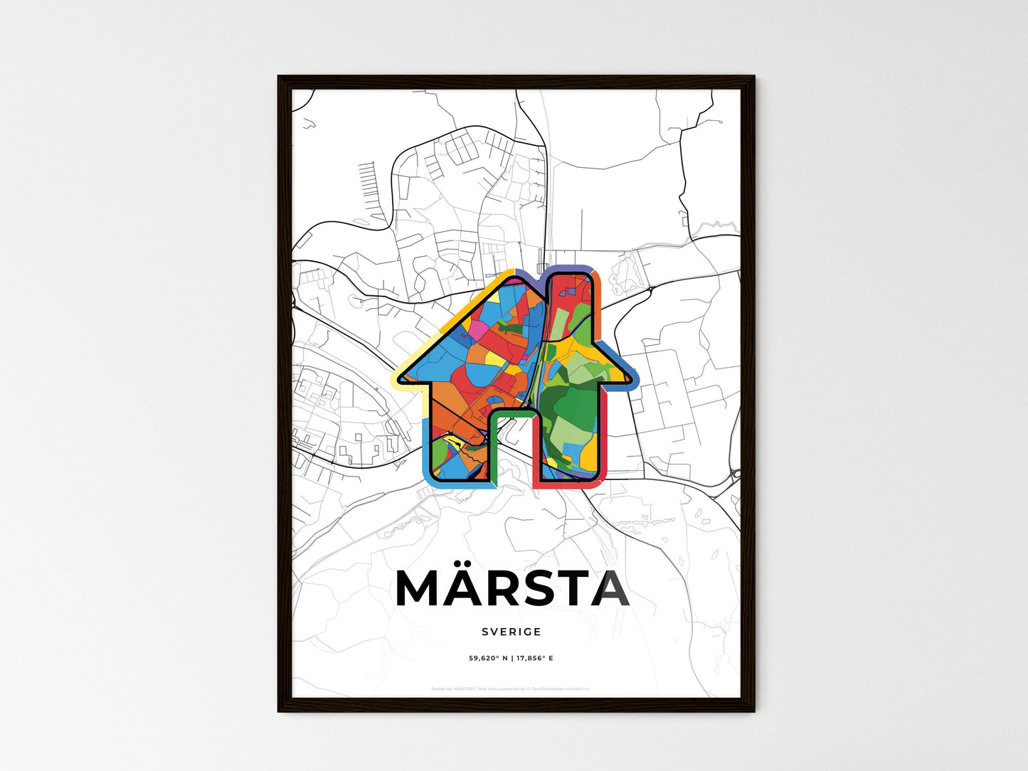 Märsta Sweden wedding art map with home icon