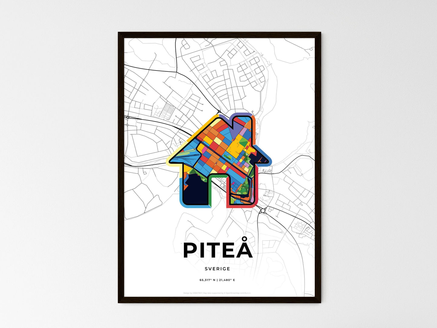 Piteå Sweden wedding art map with home icon