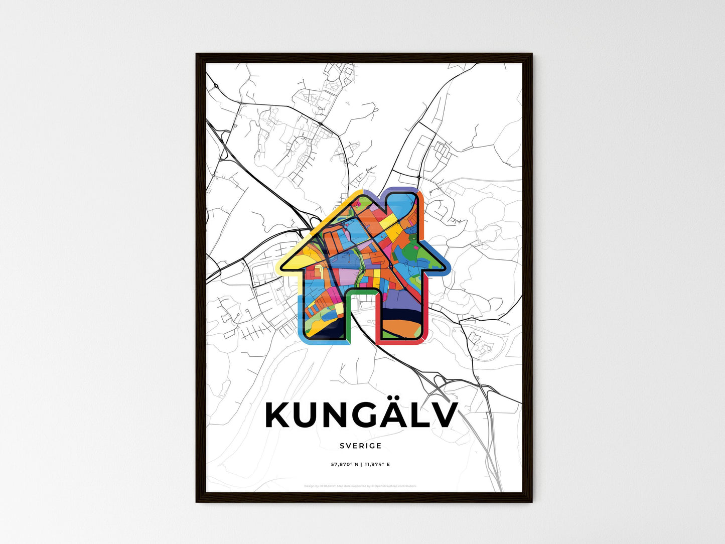 Kungälv Sweden wedding art map with home icon
