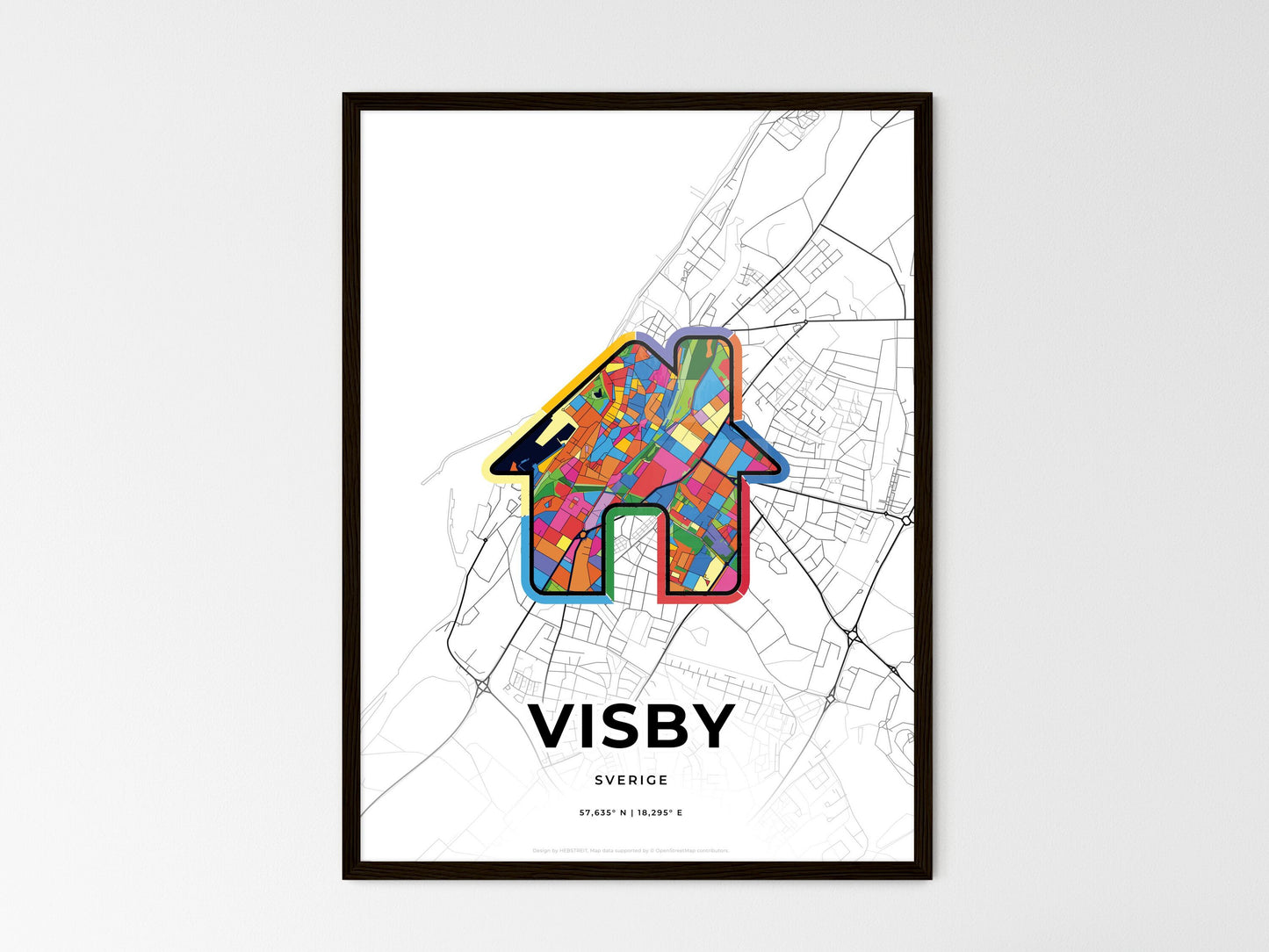 Visby Sweden wedding art map with home icon