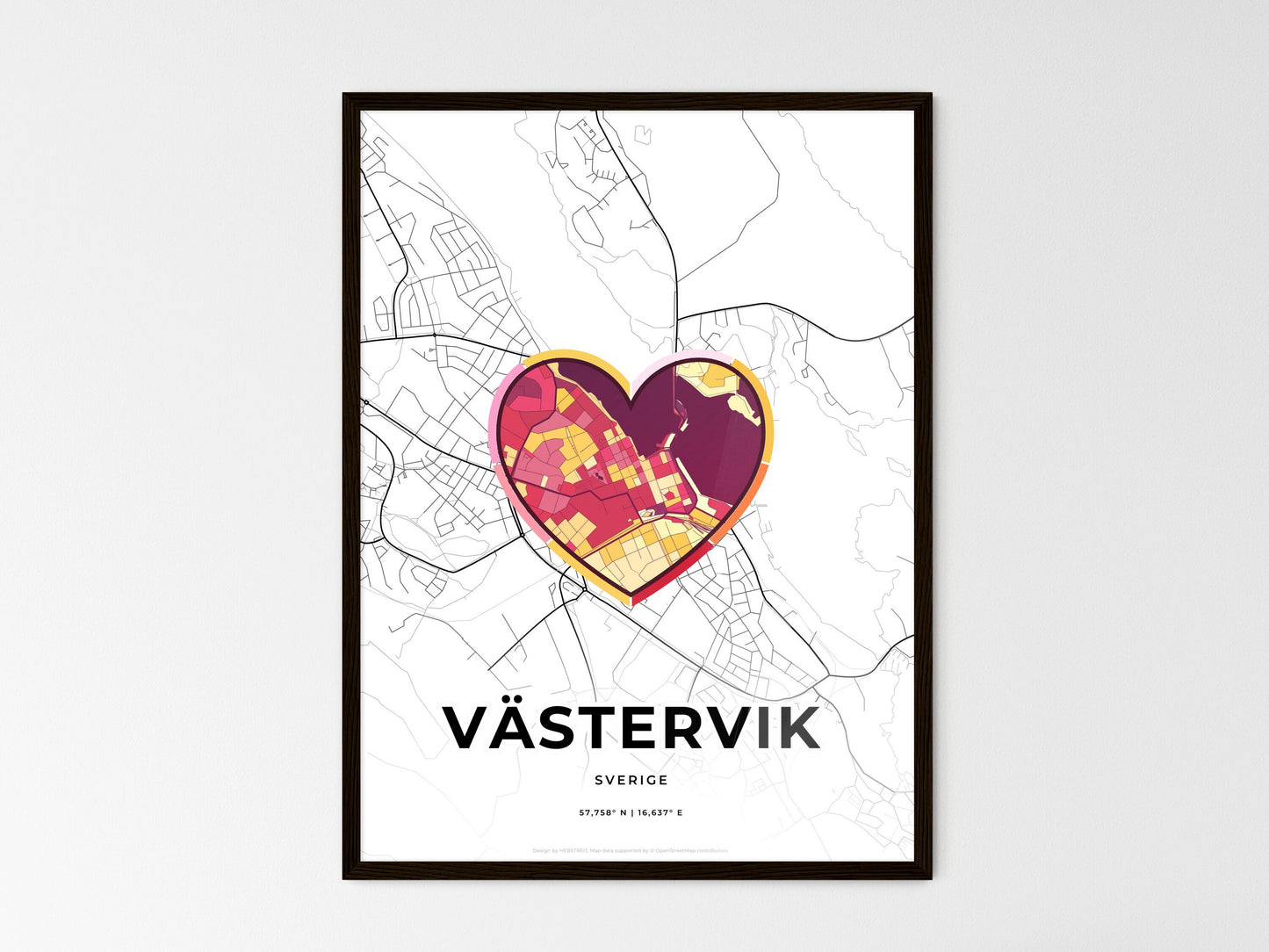 Västervik Sweden wedding art map with heart icon