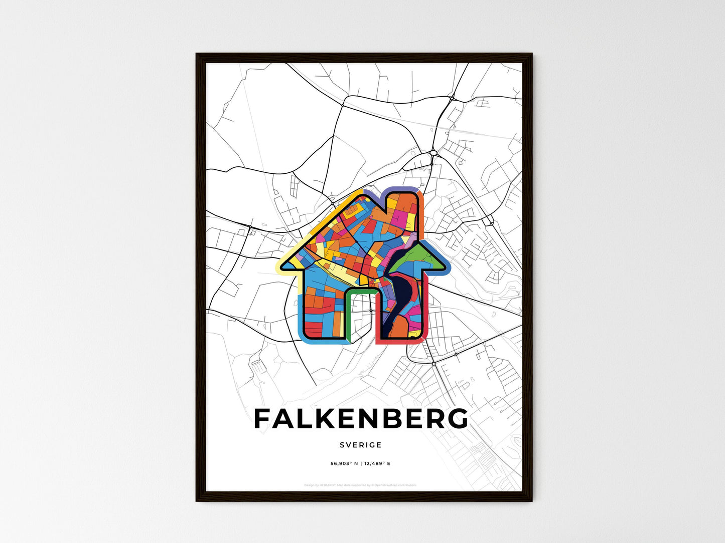 Falkenberg Sweden wedding art map with home icon