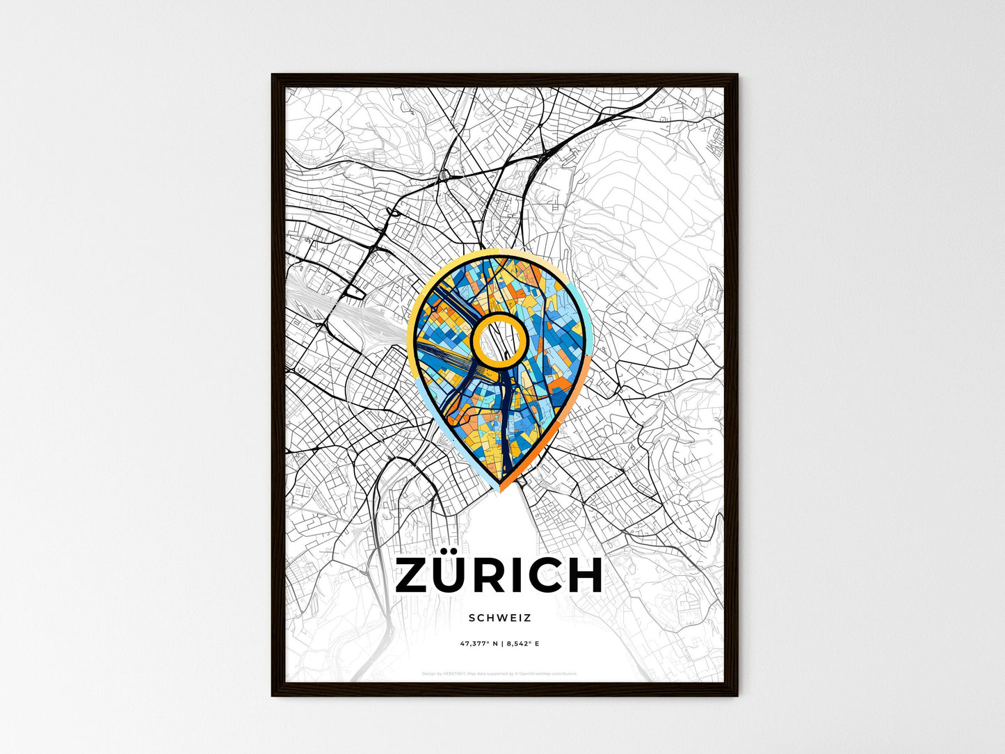 ZÜRICH SWITZERLAND minimal art map with a colorful icon. Where it all began, Couple map gift. Style 1