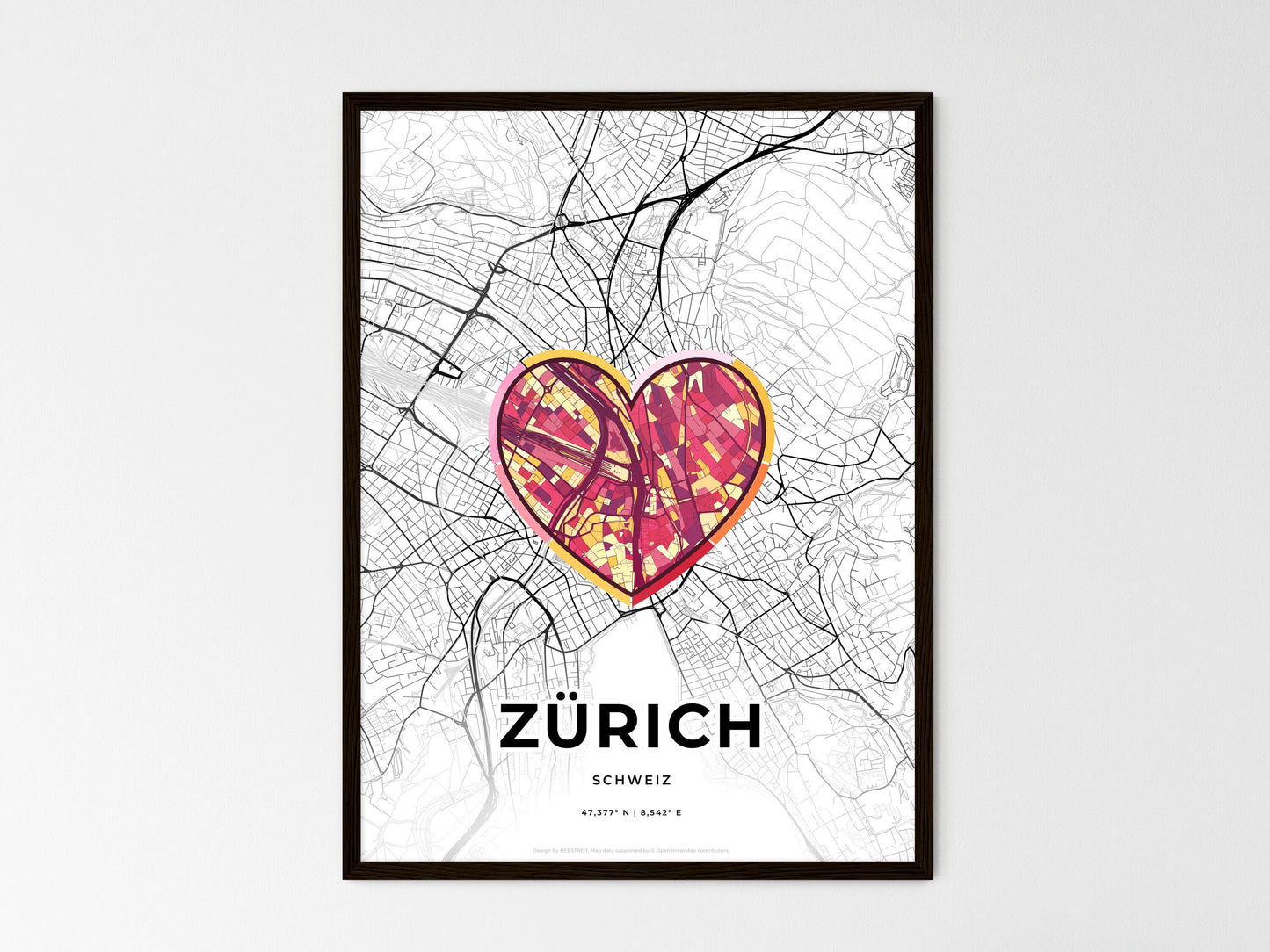 ZÜRICH SWITZERLAND minimal art map with a colorful icon. Where it all began, Couple map gift. Style 2