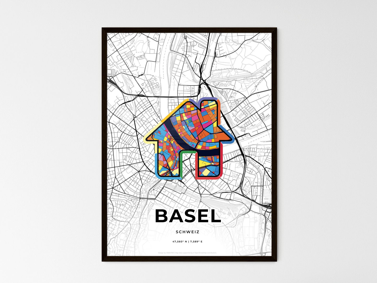Basel Switzerland wedding art map with home icon